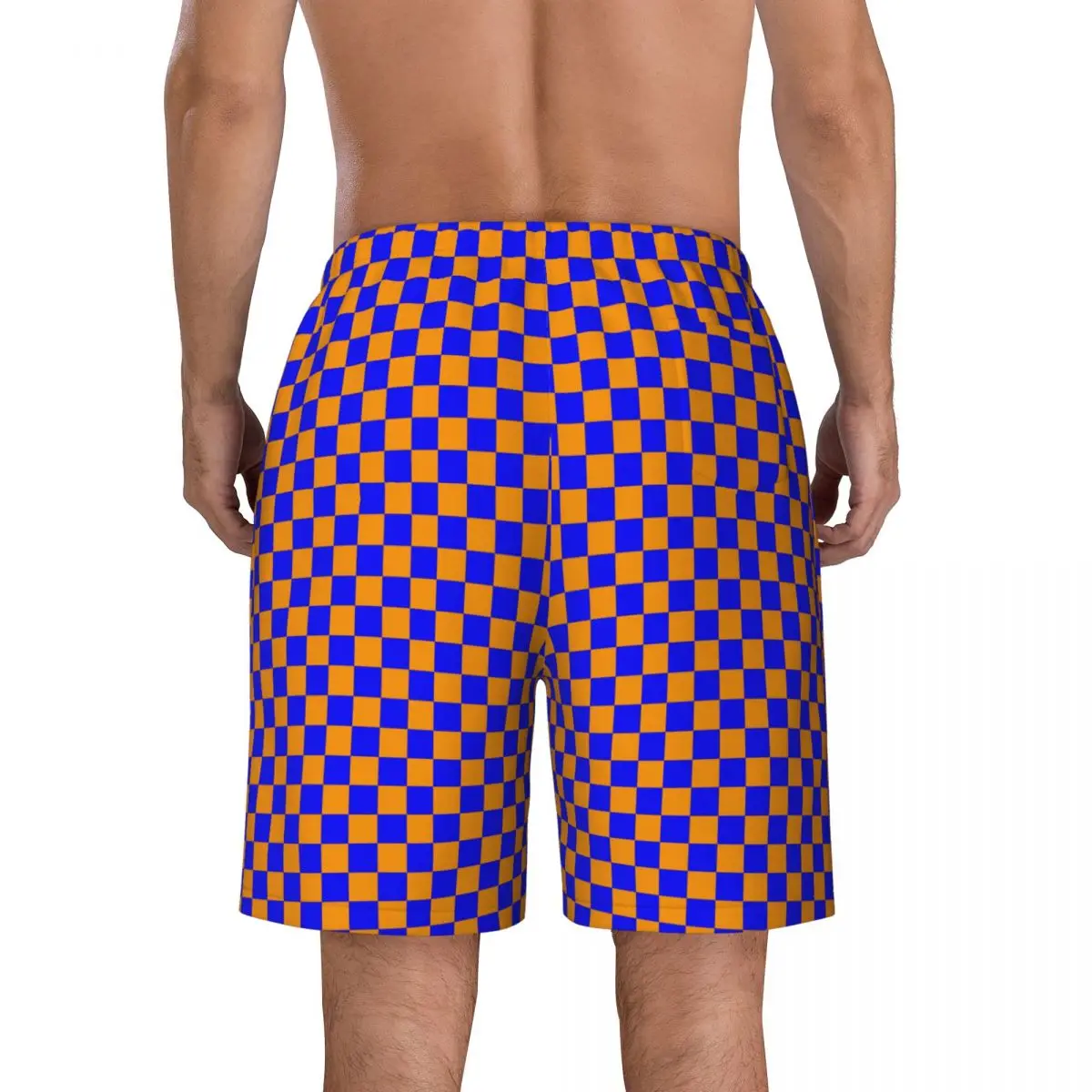 Summer Gym Shorts Male Checkered Orange And Black Checkerboard Beach Short Pants Stylish Breathable Beach Trunks Plus Size