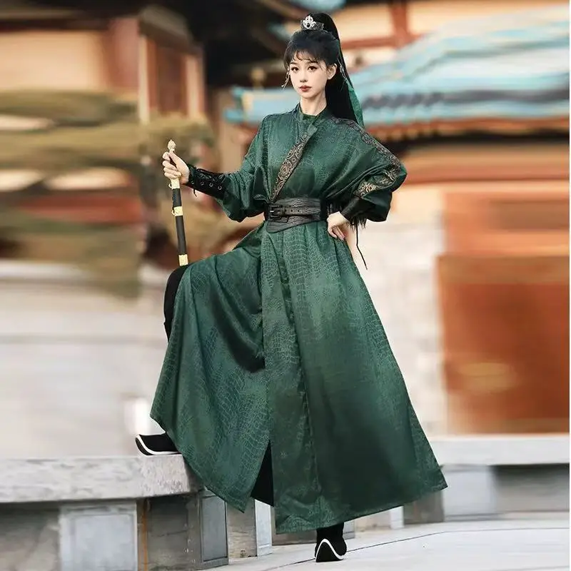 

Original Dark Green Hanfu Men Women Traditional Chinese Tang Dynasty Clothing Vintage Wuxia Martial Round Neck Robe Coslpay Suit