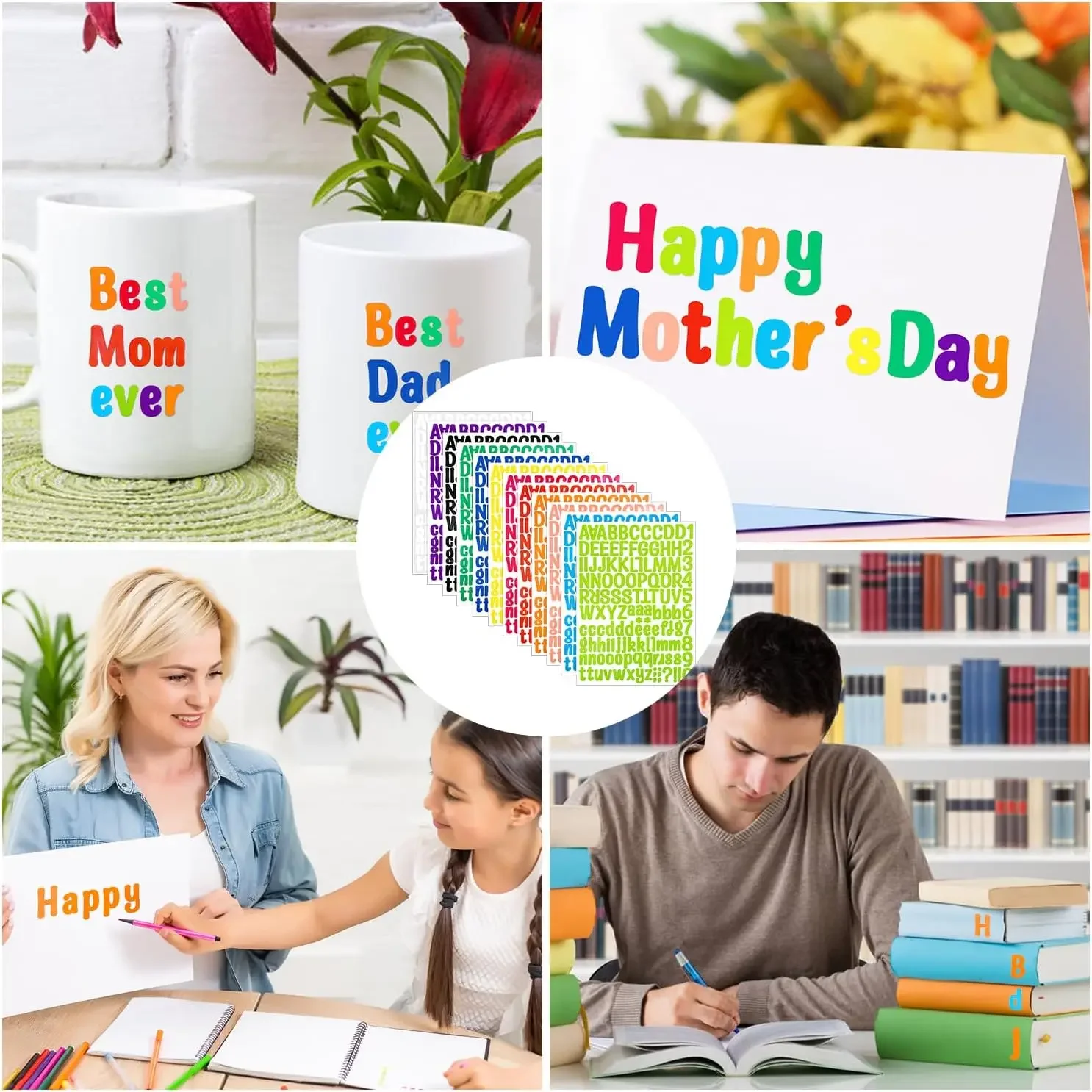 1512 Letter Stickers 12 Sheets Alphabet Number Stickers 1 Inch Self-Adhesive Stickers Decals for Cup Mailbox Scrapbooking Decor