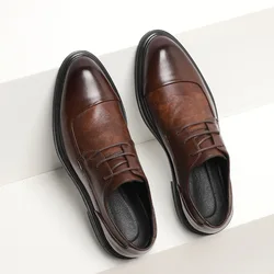 Zapatos de vestir Oxford para hombre, zapatos minimalistas de cuero de plena flor con cordones para negocios formales, zapatos de vestir para hombre