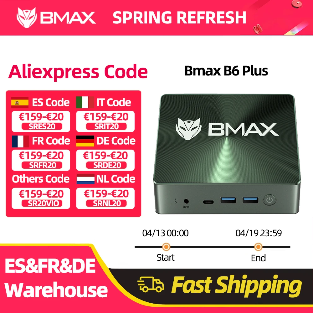 Mini PC BMAX B6 Plus Intel I3-1000NG4 Windows 11 PC 12 Go de RAM 512 Go de SSD WIFI 5 USB 3.0 USB * 3 HDMI * 2 Bluetooth Type-C