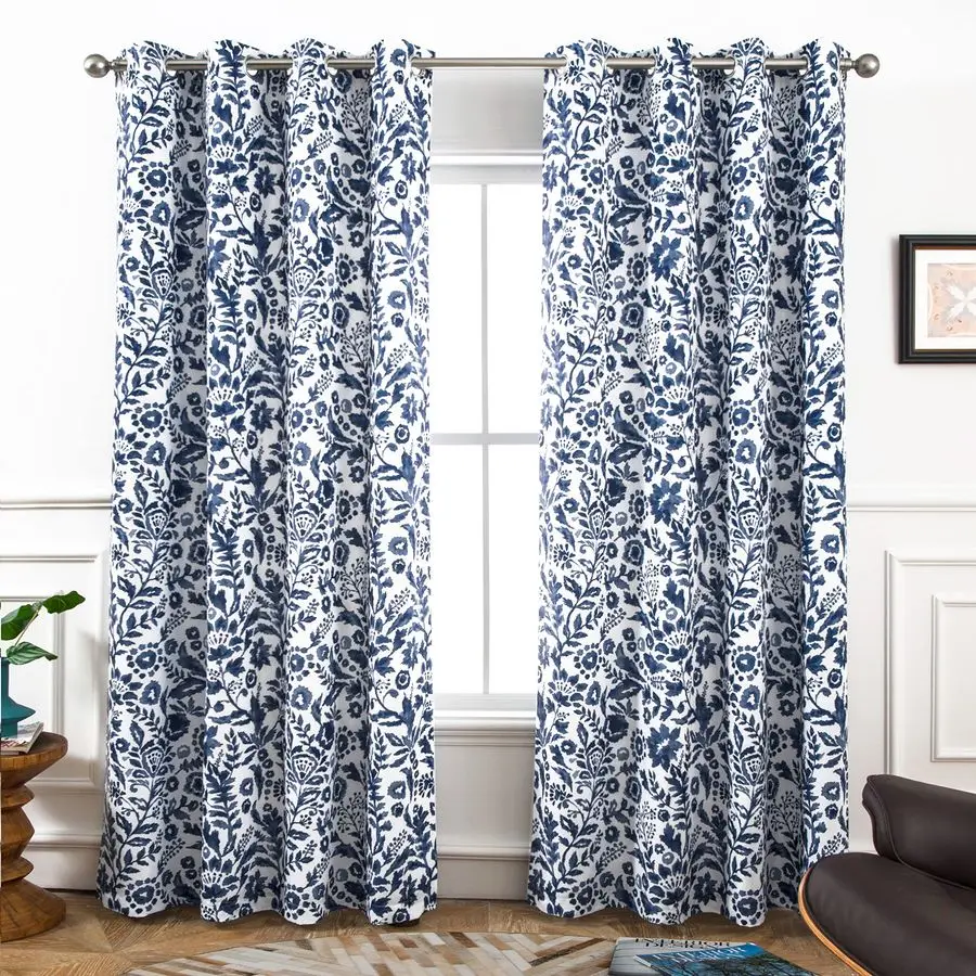 

Julia Watercolor Blackout Room Darkening Lined Thermal Insulated Energy Saving Window Curtains 2 Layers 2 Panels Each Size 52 In