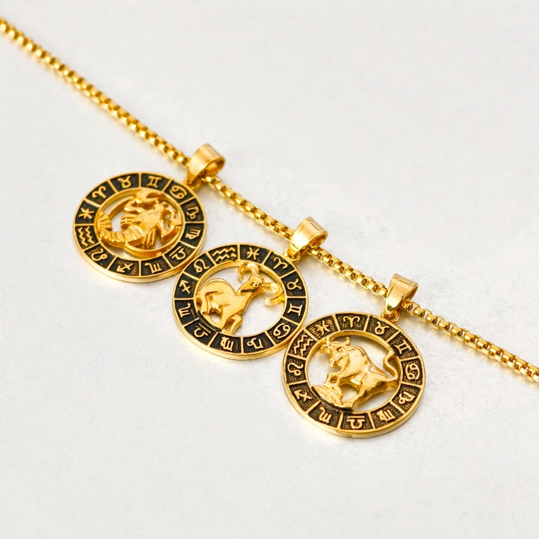 Collar del Zodiaco Tauro Chapado en Oro de Acero Inoxidable, Colgante de Constelación Virgo Leo Libra para Hombre, Regalo de 12 Signos del Zodíaco para Mujer