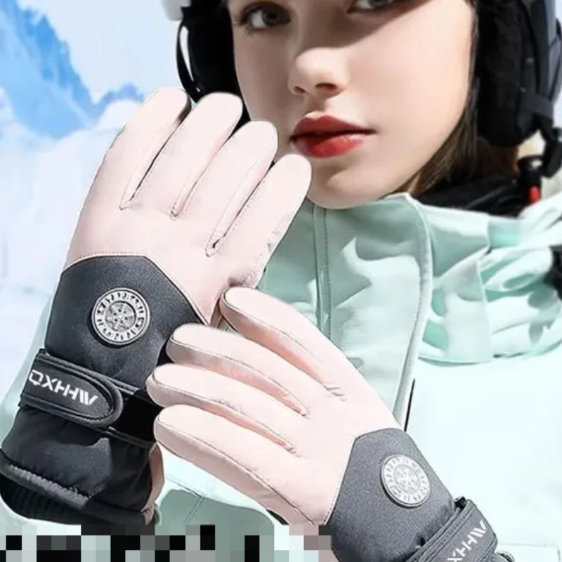 Thick Velvet Cycling Gloves for Women, Warm, Cold-Resistant, Touchscreen, Motorcycle and Outdoor Use, Winter