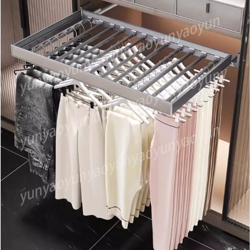 Extendable Pull Out Pants Hanger Sliding Rail Wardrobe Organizer Heavy Duty Closet Storage Rack