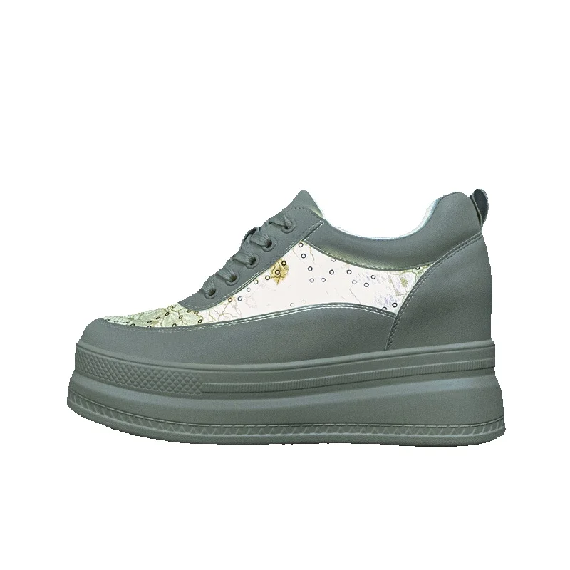 Platform Sneakers White Breathable Mesh Hidden Wedge For Women_voghion.com
