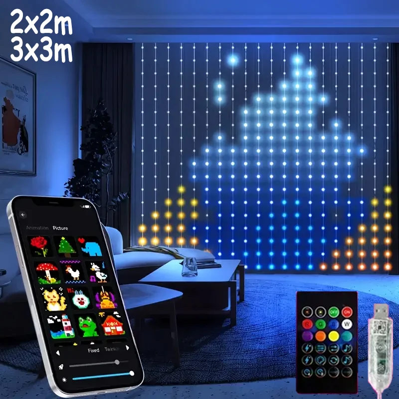 Smart Curtain Lights 400 LED Curtain Fairy Lights with App & Remote Music Sync Programmable Window Hanging Light Dynamic DIY