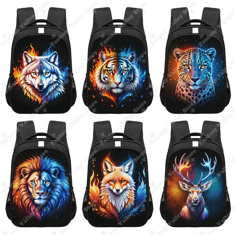 Ice Fire Wolf Backpacks Fantasy Tiger Lion Fox Animals Teenager Storage Bag Children School Bags Bookbag Daypack for Travel Gift