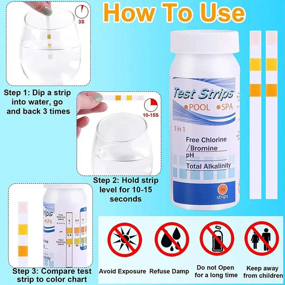 50 stks Chloor PH Teststrips SPA Zwembad Water Tester Papier Residuele Chloor PH Waarde Alkaliteit Hardheid Test Strip