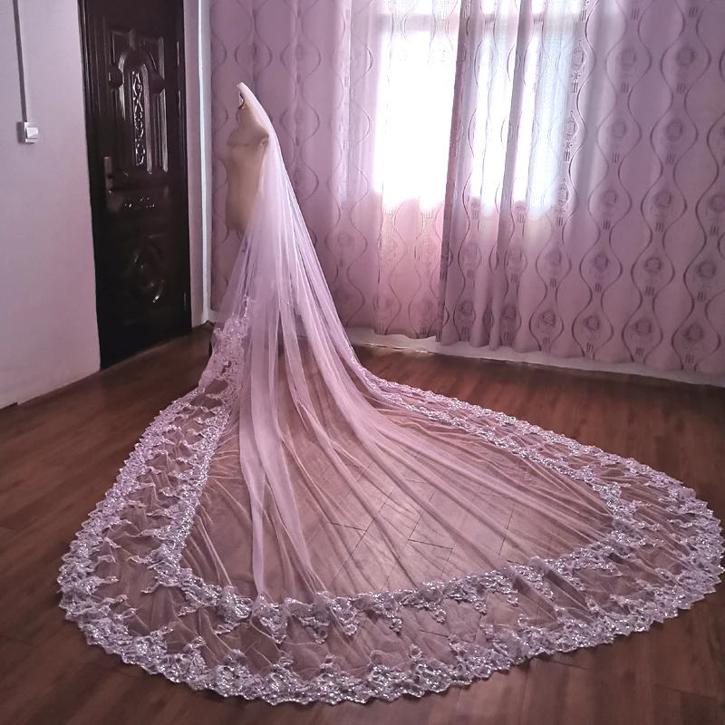 Voile blanc à paillettes entièrement en dentelle pour mariée, accessoires de mariage cathédrale, nouveau avec peigne à cheveux, voile de 3 mètres de large, 2023