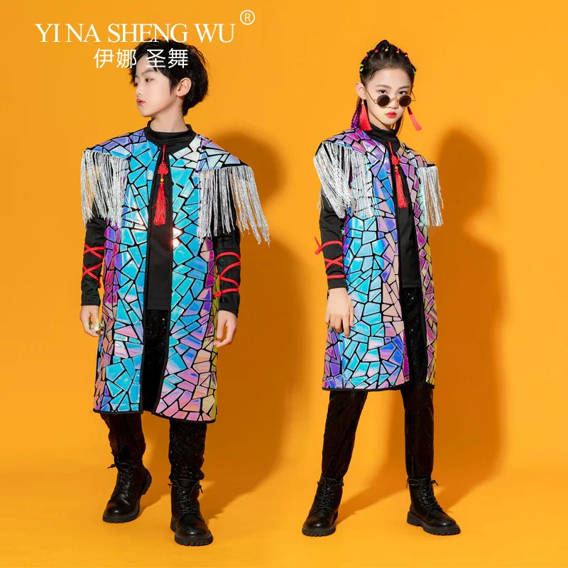 

Stylish Children's Stage Performance Costume Boys and Girls Jazz Dance K-pop Hip-hop Clothing Catwalk Model Fashion Laser Jacket