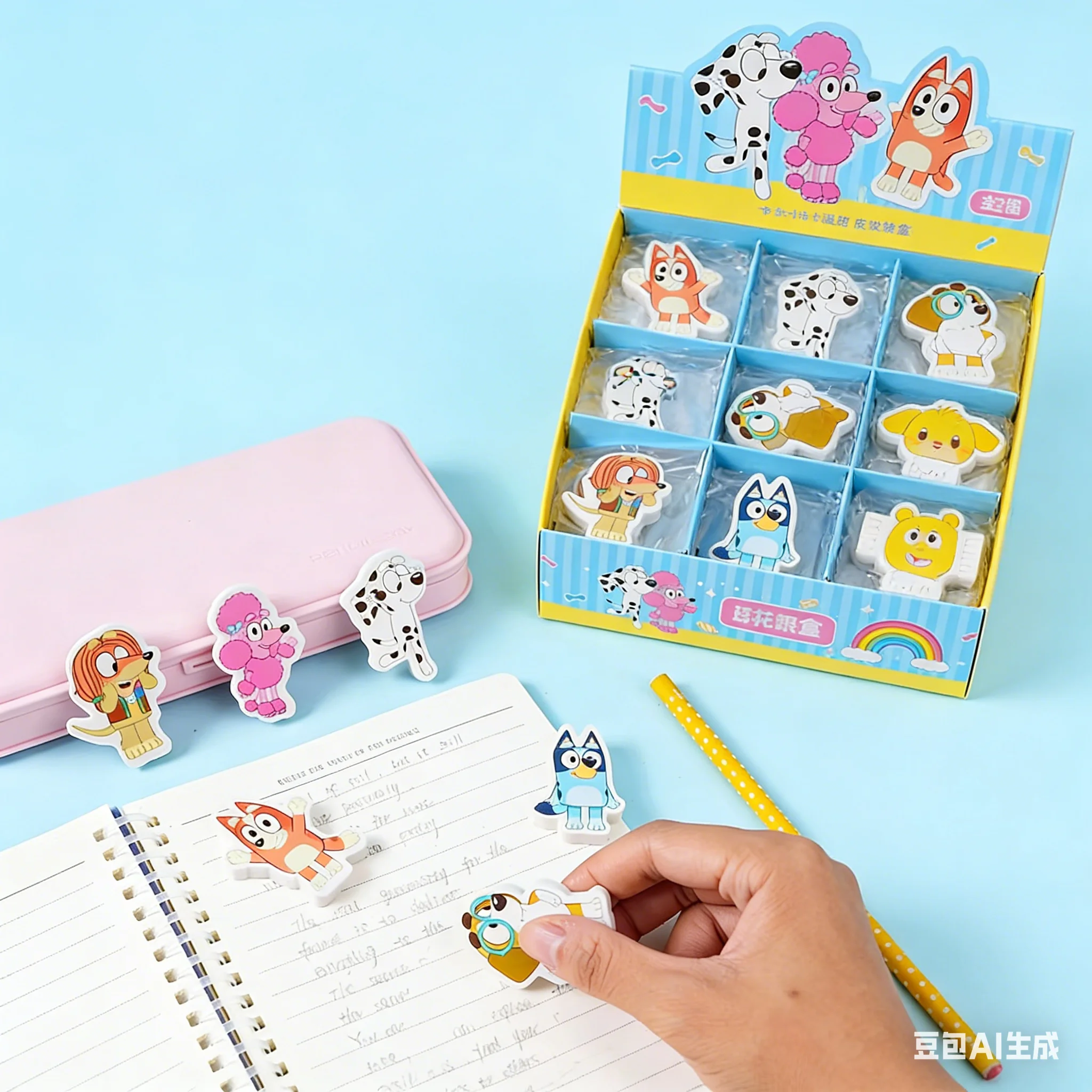 

48pcs/set New Style Blueys Bingo Anime Action Figure Model Eraser Stationery Primary School Students Pencil Eraser School Suppli