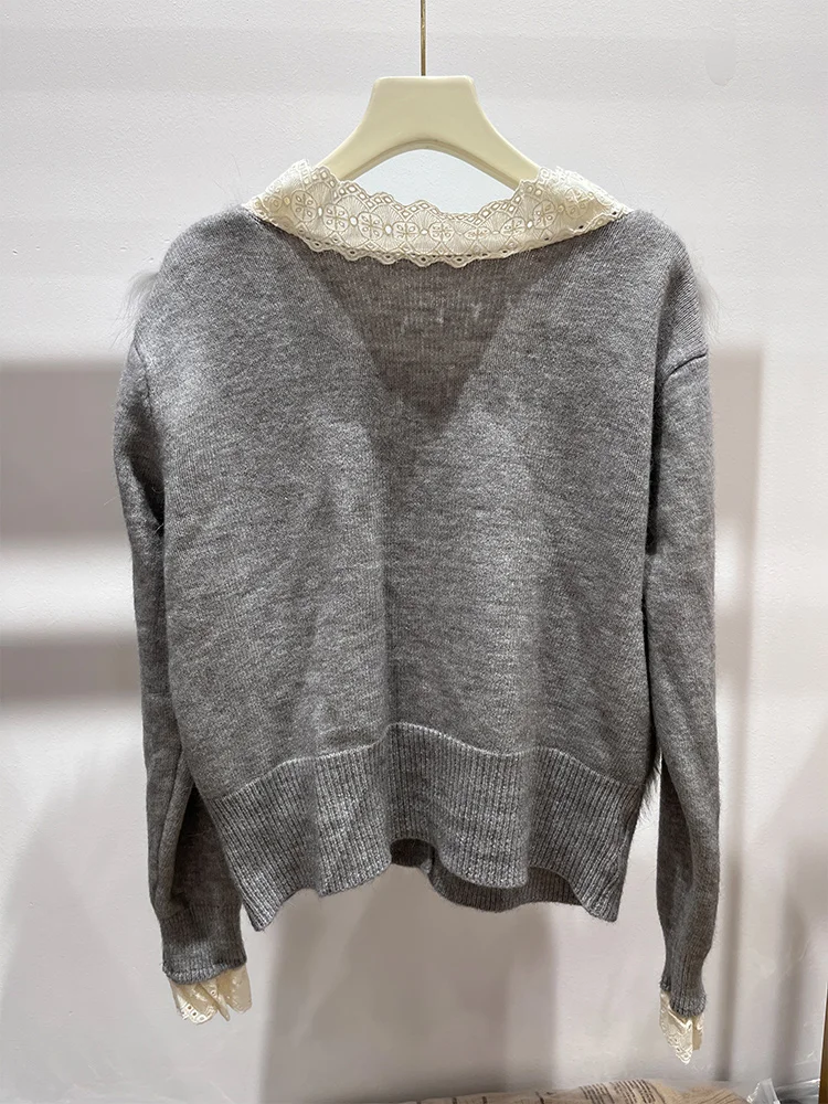 2025年新作 レディース 春秋 カーディガン 天然狐毛 ニット飾り セーター