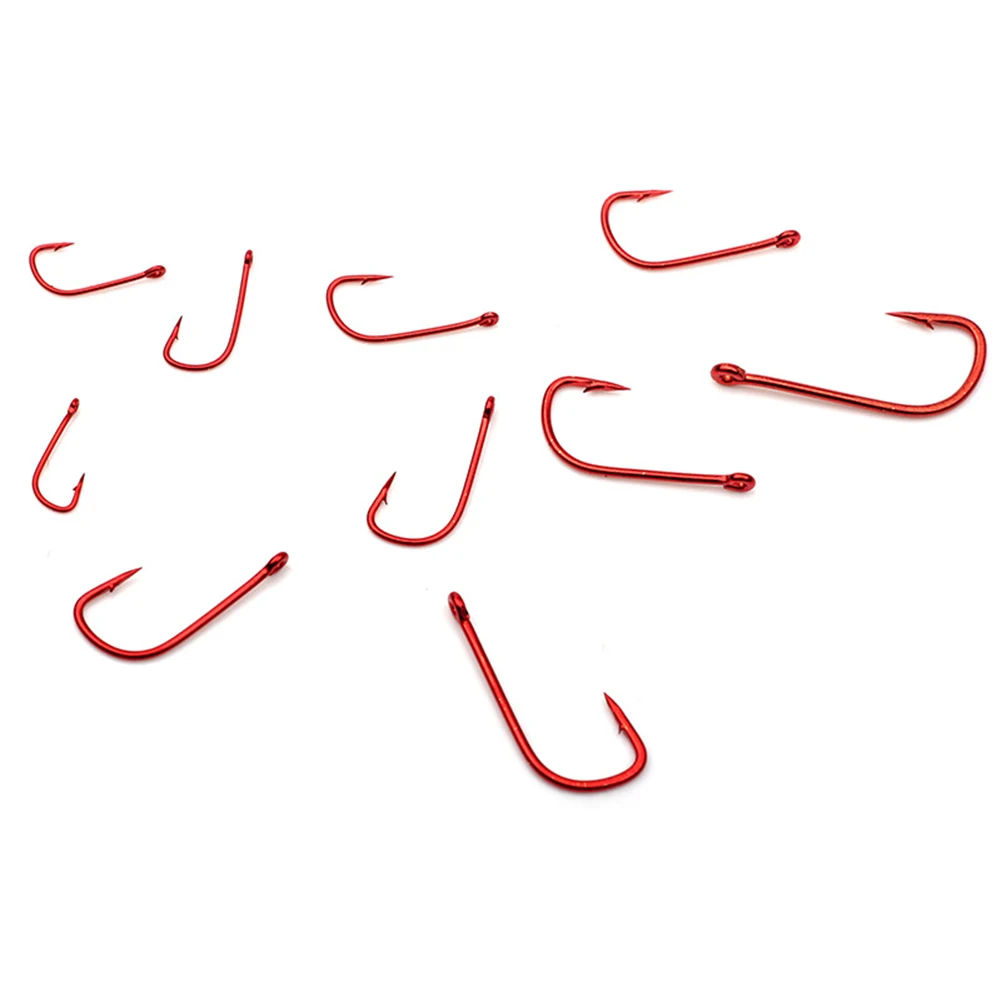 100pcs High Carbon Steel Fishing Hook Red With Barb Fast Attack Single Hooks Design For Live Bait Fishing Tools Accessories