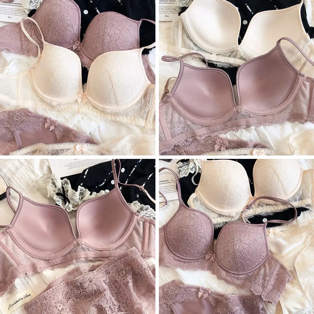 

Sexy Lace Deep V Push Up Bra & Panty Set for Women, Push Up Padded Underwire Lingerie Set