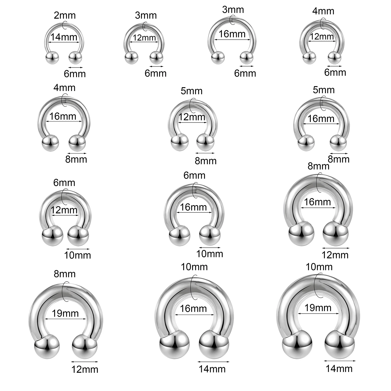ZS 1 Stück 2/4/6/8G Edelstahl Hufeisen Nasenring Männer Innengewinde Große Gauge Piercings Ohr Expander Septum Piercing – Detail 6