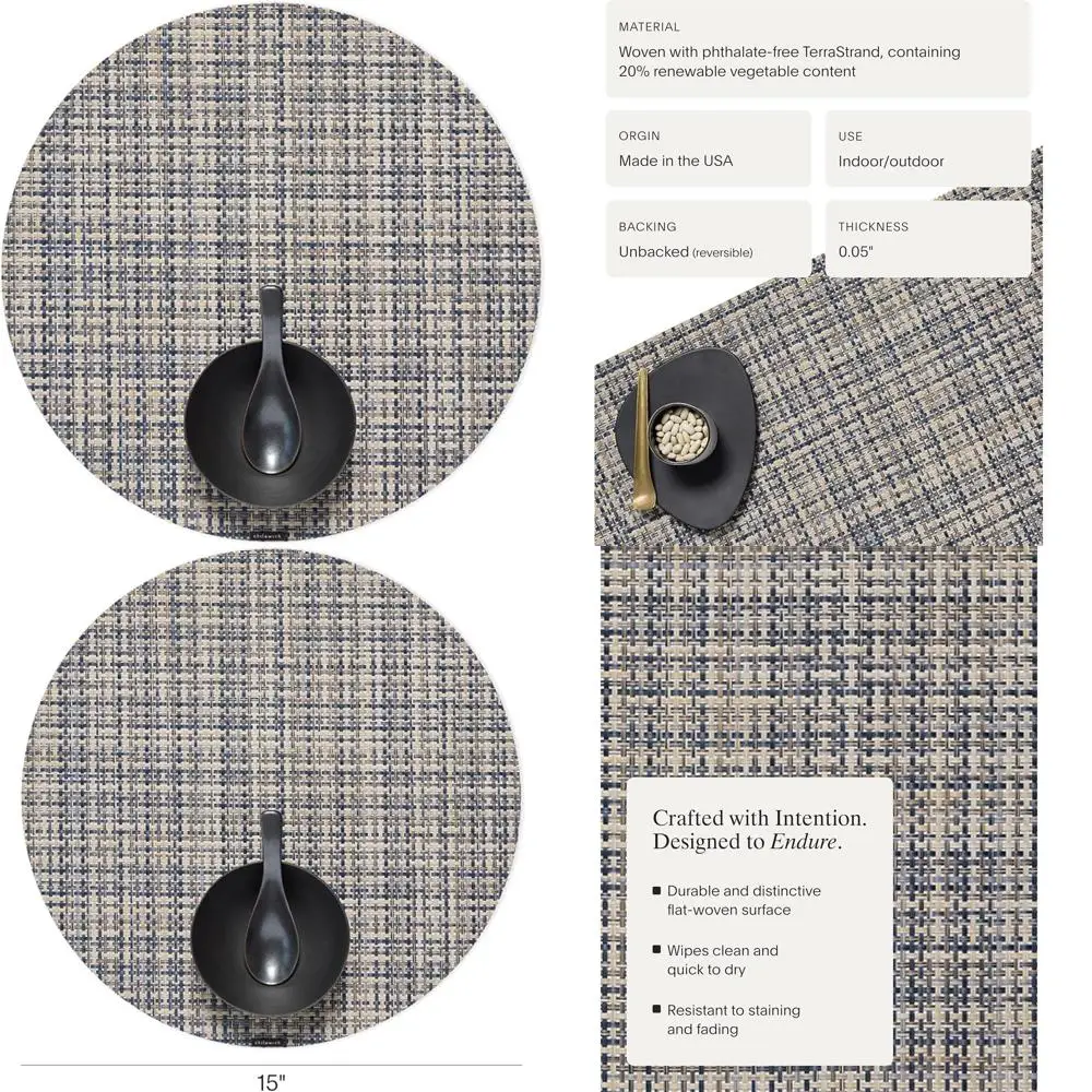 

Round Woven Placemats Set of 4 - Easy Care, Suitable for Indoor and Outdoor Use, 15 Diameter