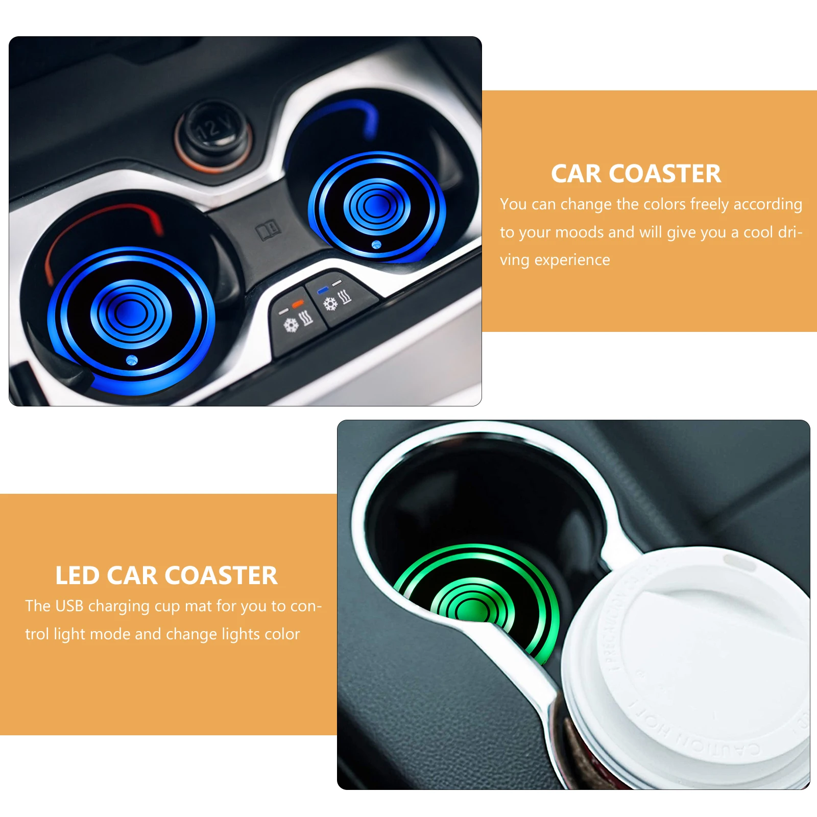 

2 LED Cup Mats Color Changing USB Charging for Car Coaster Luminous Holder Lighting Car Led Cup Mat Atmosphere Lamp Mat
