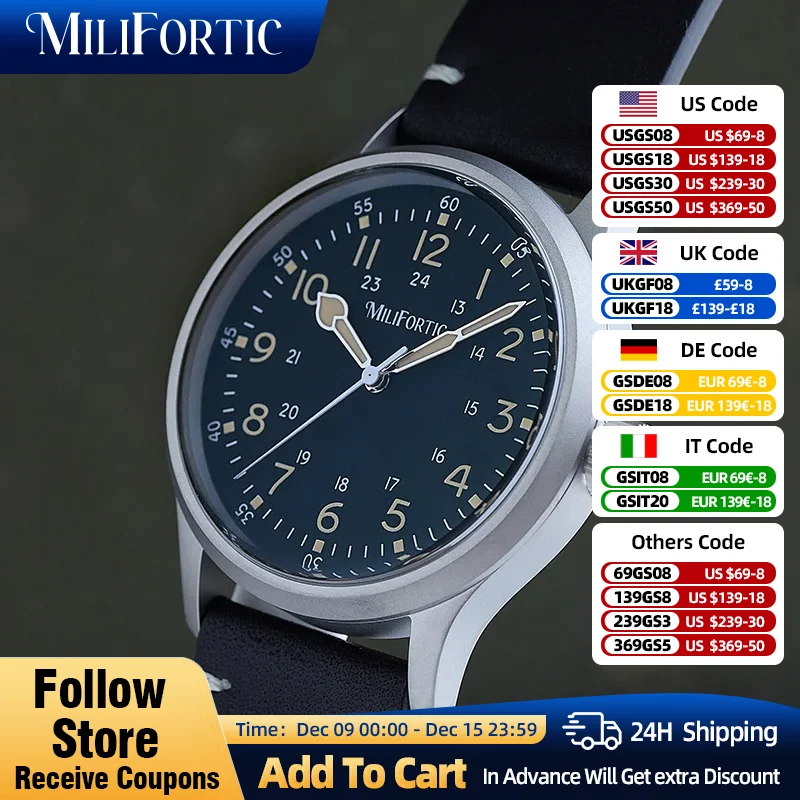 Milifortic Field Watches 38mm Sapphire Crystal Leather Retro Luminous 100M Waterproof  Stainless Steel VH31 Quartz Wristwatches