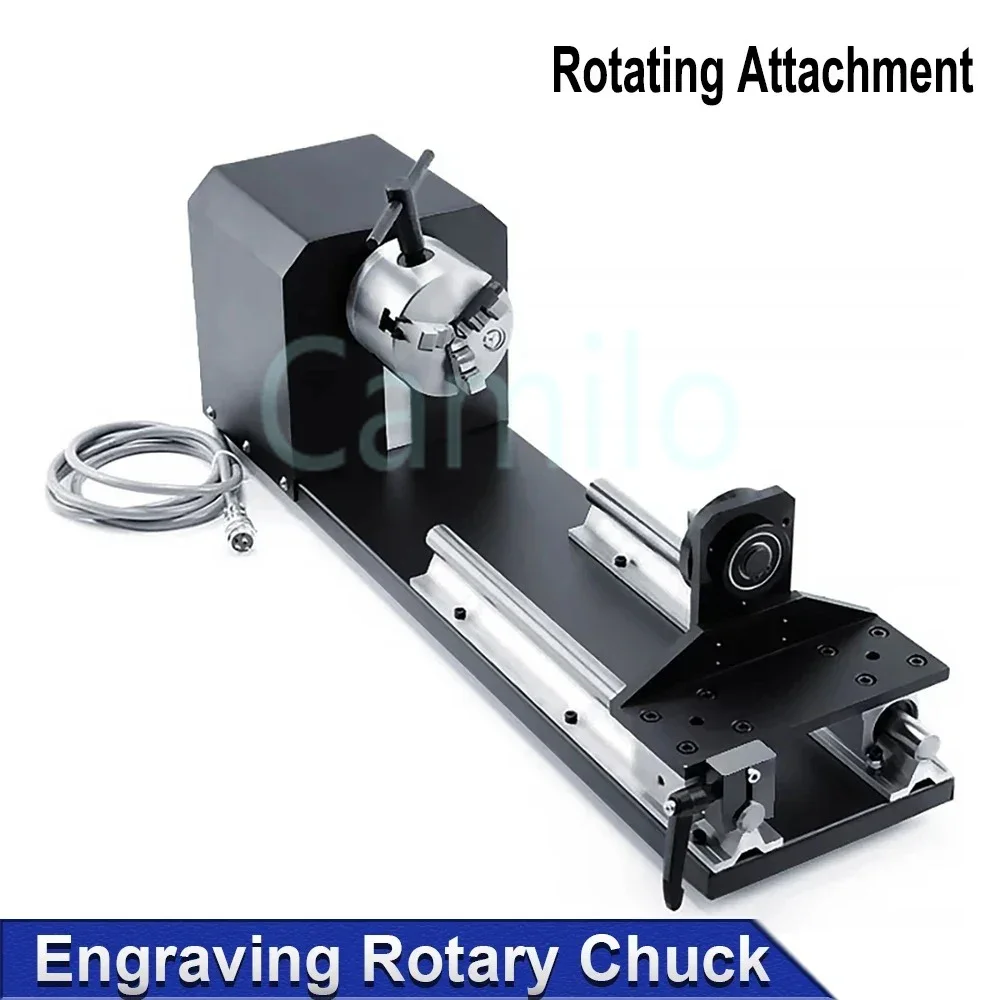 3Jaw Rotary Axis Chuck with Tailstock Indexing Head for CNC Laser Marking Engraving Machine Metal Cylinder Rotation Fixture