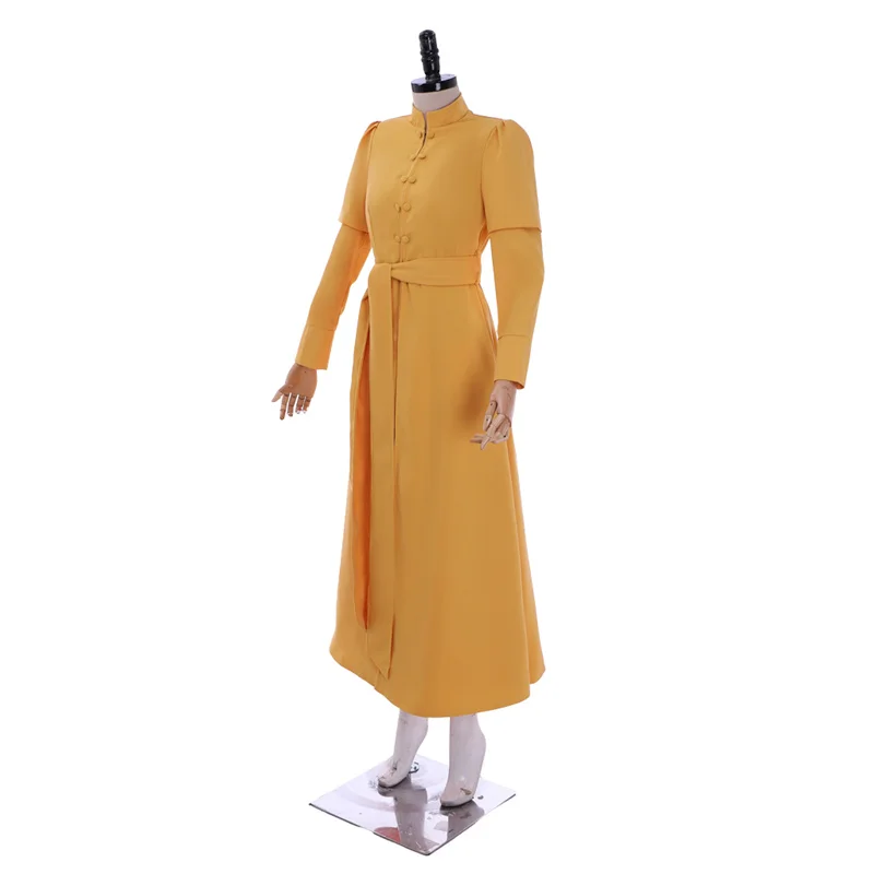 Women Medieval Victorian Retro Dress  Long Sleeves High Waist French Apparel Yellow  Temperament Long Coat