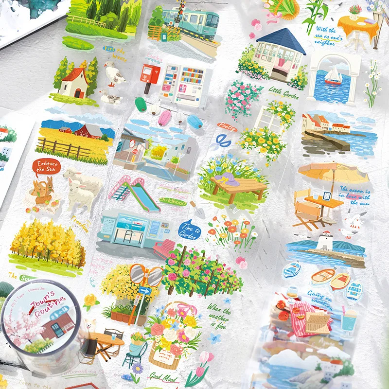 50mm*300cm Vintage Flower Field Travel Landscape PET Tape Creative DIY Journal Material Collage Scrapbooking Stationery