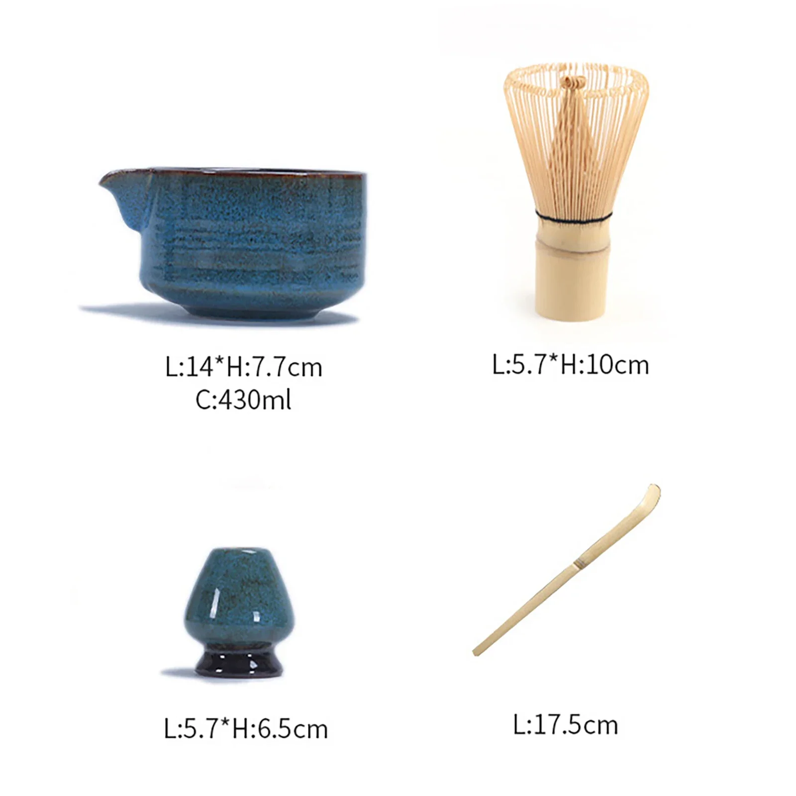 4Pcs/set  Matcha Tool Blender Set Japanese Bamboo Tea Brush / Teaspoon Ceramic 430ml Tea Bowl / Tea Stand Teaware Set Gift
