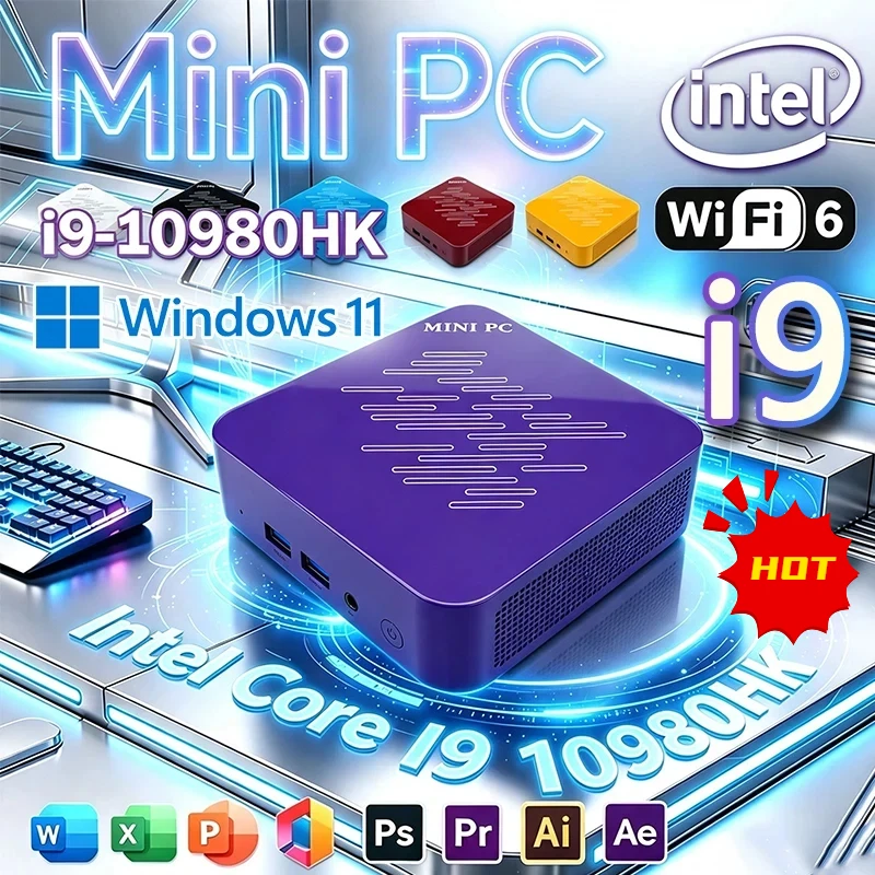 Mini PC Intel Core I9 10980HK Windows 11 Small Pocket Cmputer 16GB RAM 1/2TB SSD WIFI6 BT5.2 4K Desktop PC Gaming Computer