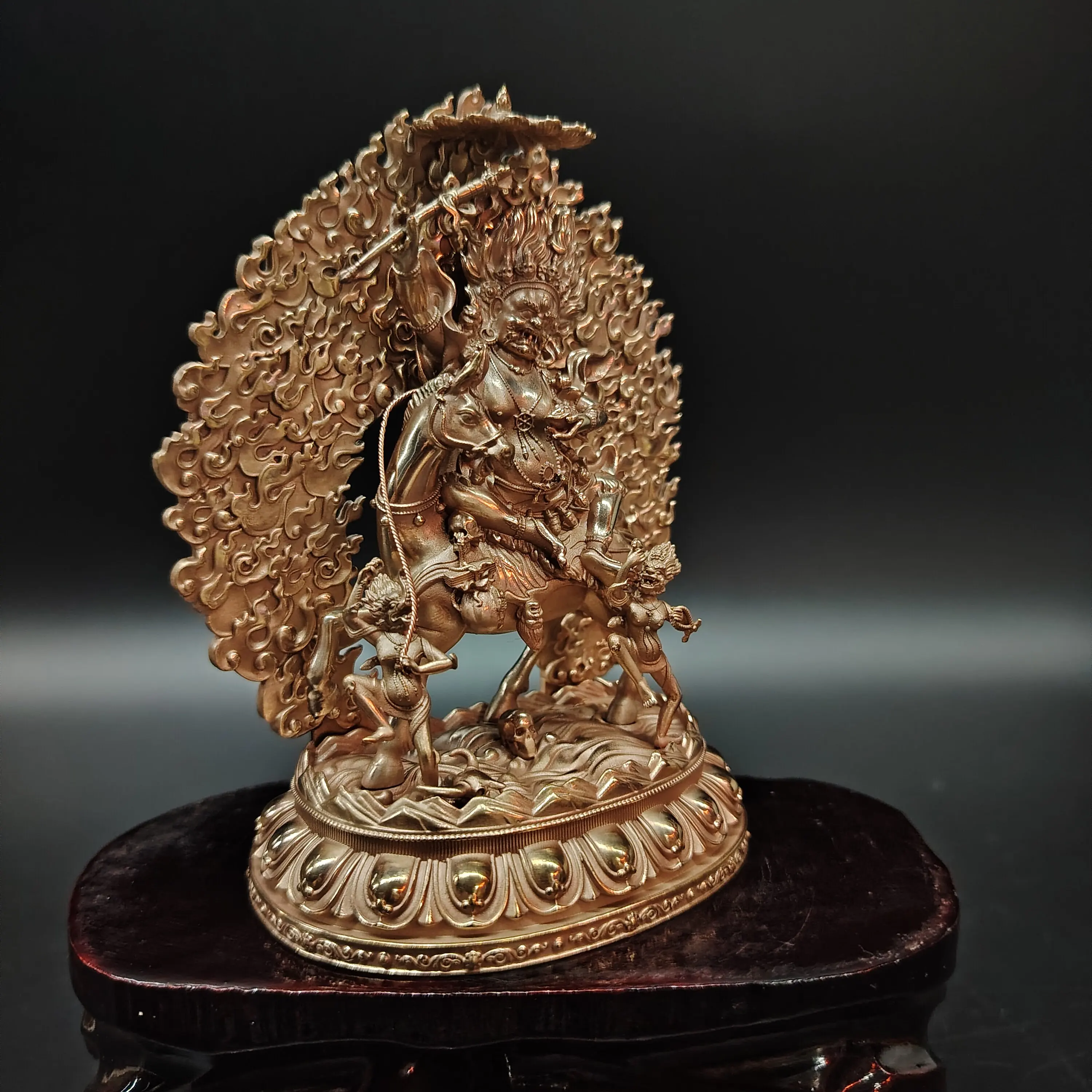 Nepal Craft Tibetan Antique Copper Palden Lhamo Protector Goddess Statue 12cm Altar Fillable Blessing