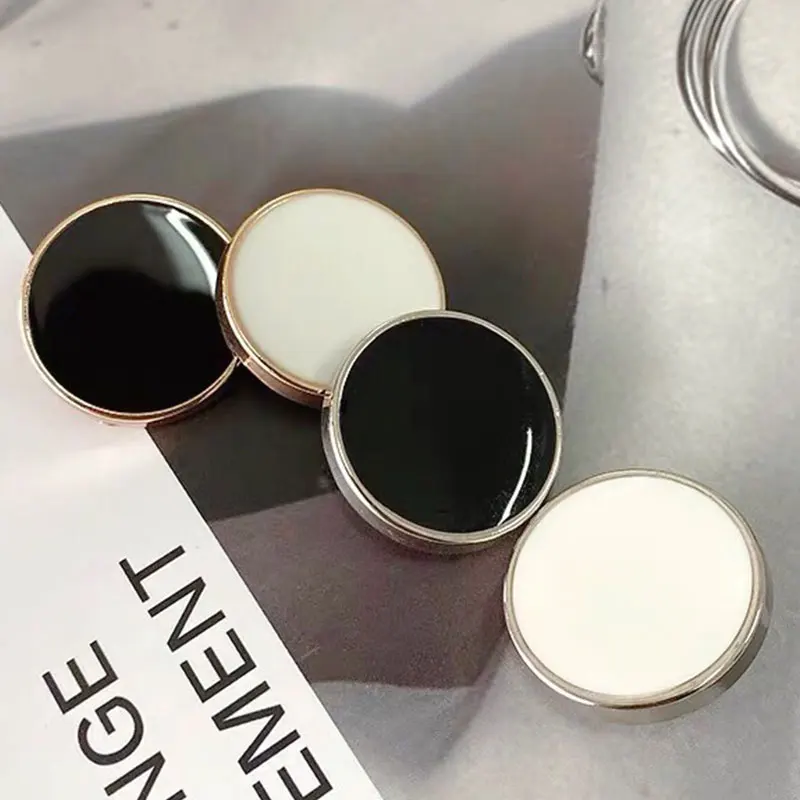 10pcs Metal Button Round Flat Alloy Buttons Black White Color Shank Button For Coat Clothing Bag Decoration DIY Sewing Accessory