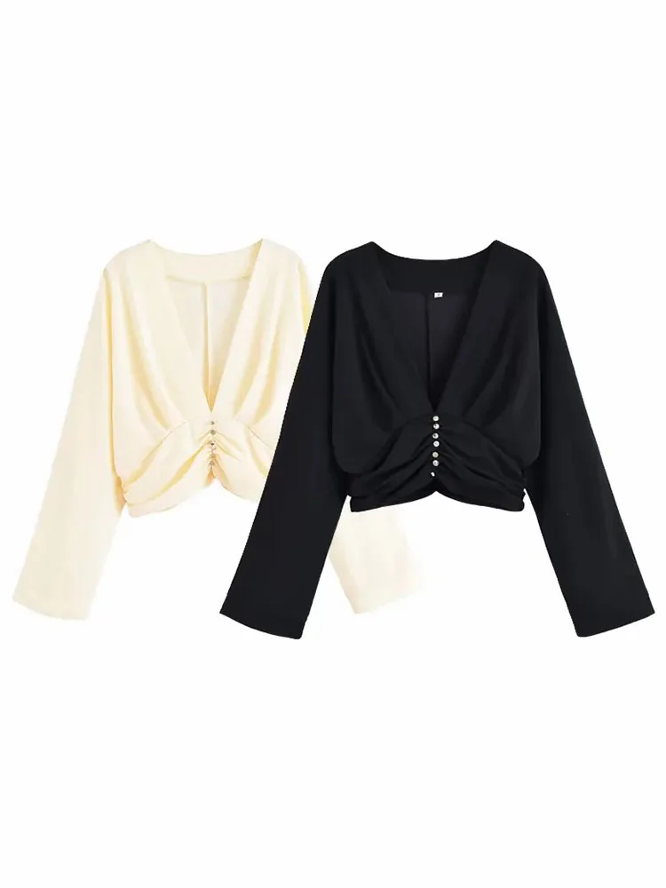 

Women 2025 Loose and Minimalist V-neck Blouses For Women New Fashion Loose Blouse Solid Color Shirts and Blouses Woman Top