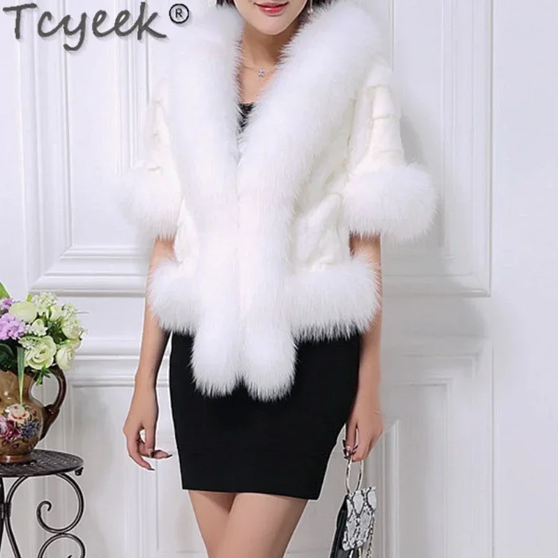 

Tcyeek Winter Real Fur Coat Women Fox Collar Vest Mink Shawl Mink Fur Jacket for Women Elegent Short Mink Fur Vest Womens Jacket