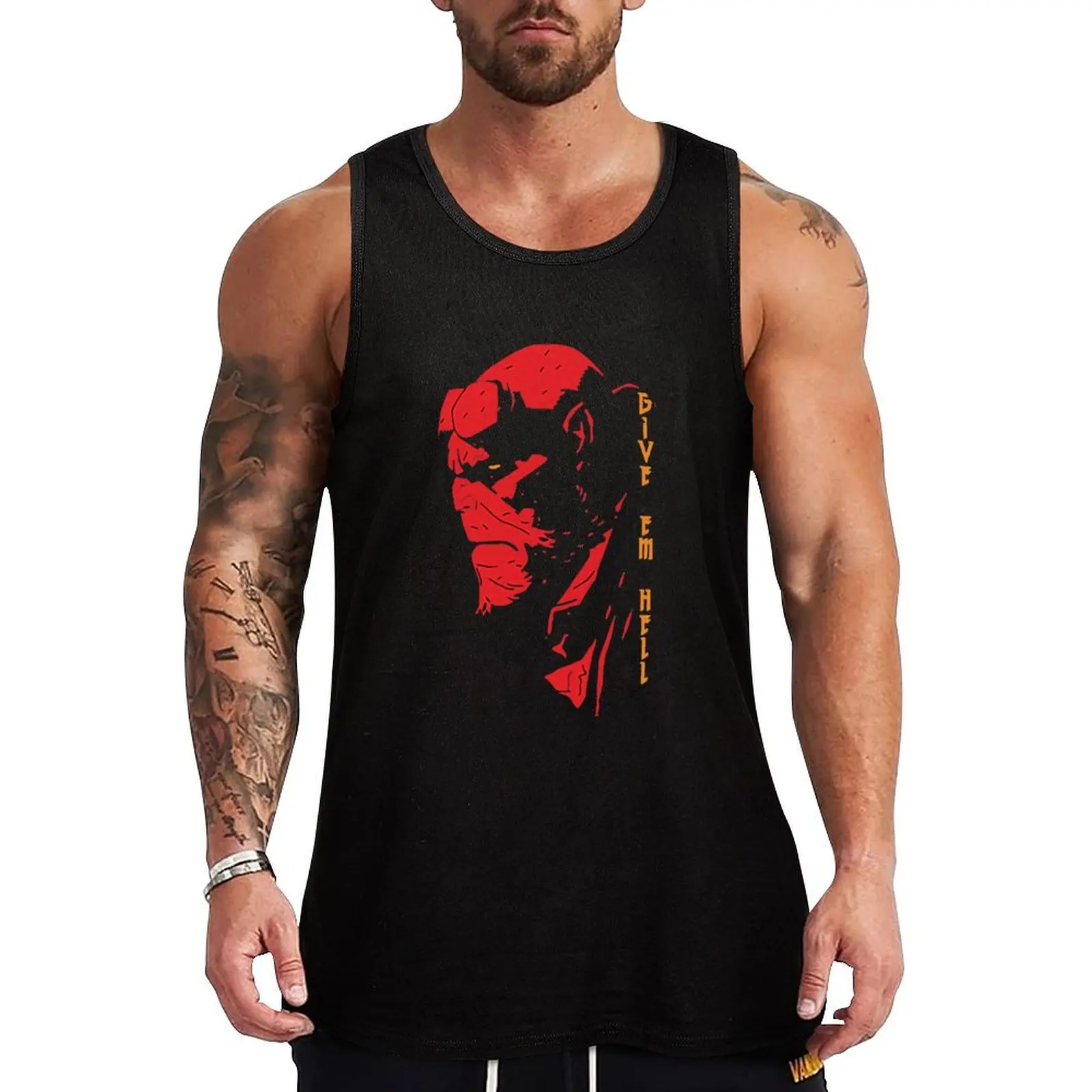 

Hellboy - Give em Hell Tank Top bodybuilding man gym Men's t-shirts