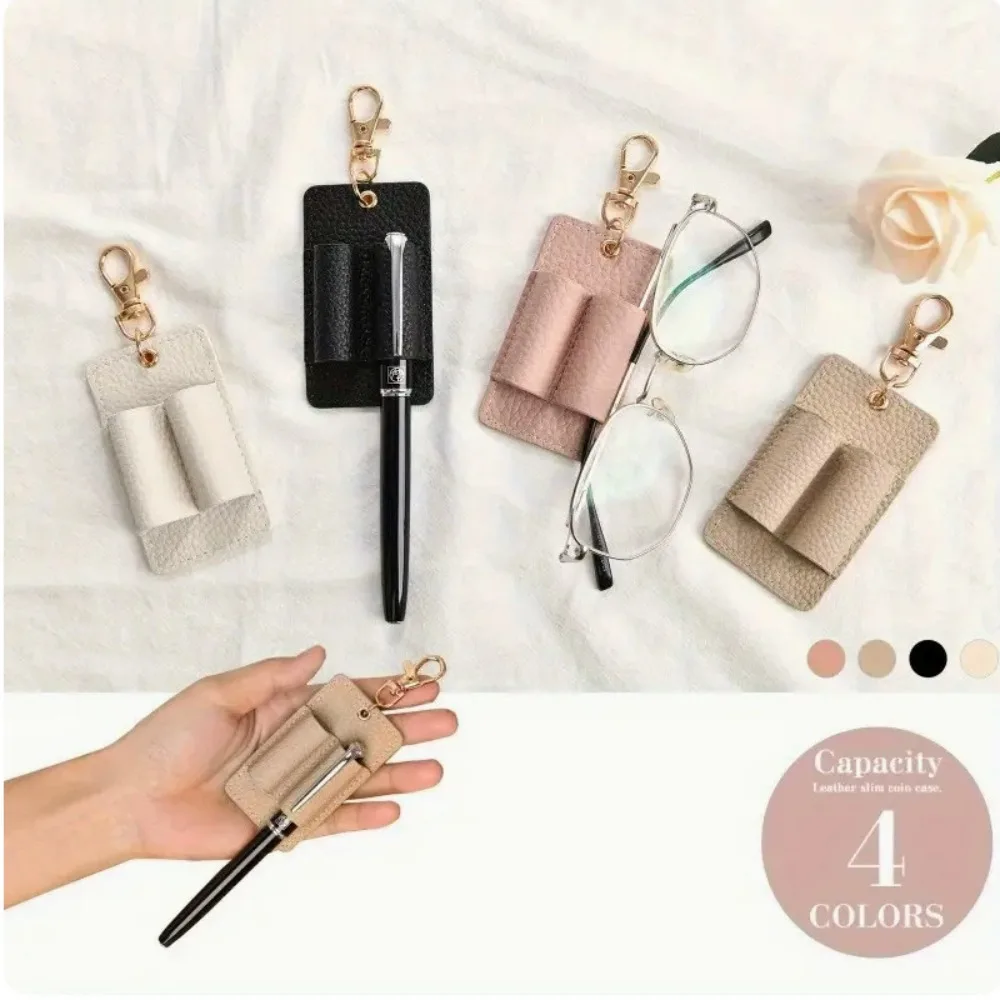 1PC Portable PU Lanyard Pen Holders Creative Design Hanging Leather Pen Pouch Space-Saving Keychain Pen Clip Office Supplies