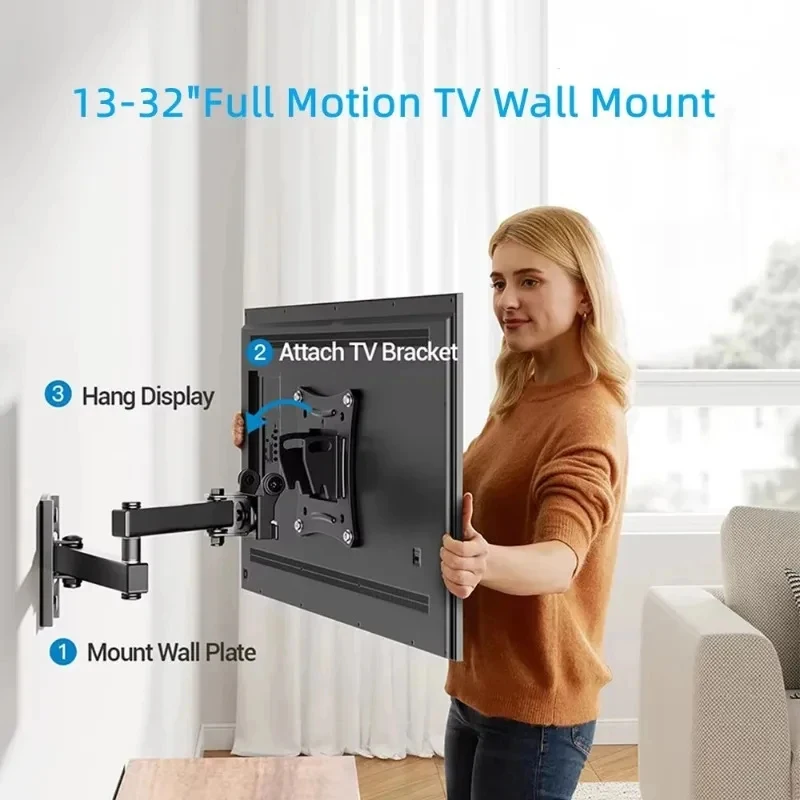 Soporte de Pared para TV, Ajustable, para Uso en Casa u Oficina, Compatible con Televisores LED LCD de 10 a 32 Pulgadas, 10 kg, 100 x 100 mm