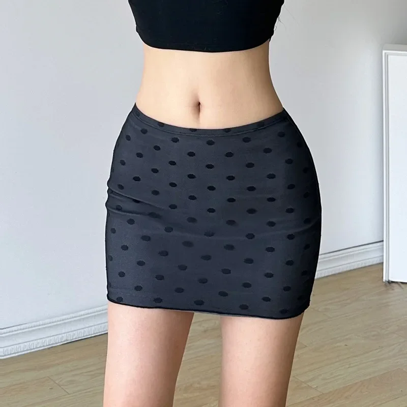 Sexy Slim Dot Printed Bodycon Skirt Casual Basic Mid-Waisted Super Mini Skirts Women 2024 Summer Fashion Streetwear Lady