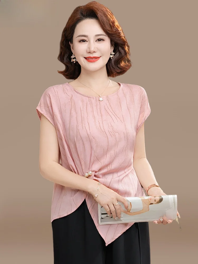 

Summer Faion Set for Mom ort Sve Ele Lady Perfume Sle Top And Bot Loose Fit round Ne Two Pieces Polyester B...