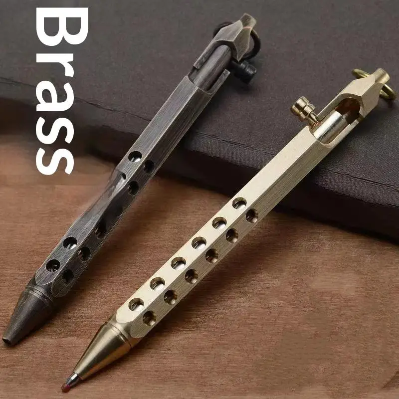 Portable Brass Pen Medium Point 1.0mm Retro Ballpoint Pen Bolt Action Smooth Writing Signature Pen