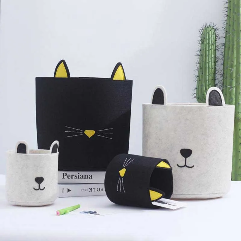 Nordic Cartoon Dog Cat Felt Storage Bin Storage Basket Children's Toy Storage Box Laundry Basket Bucket