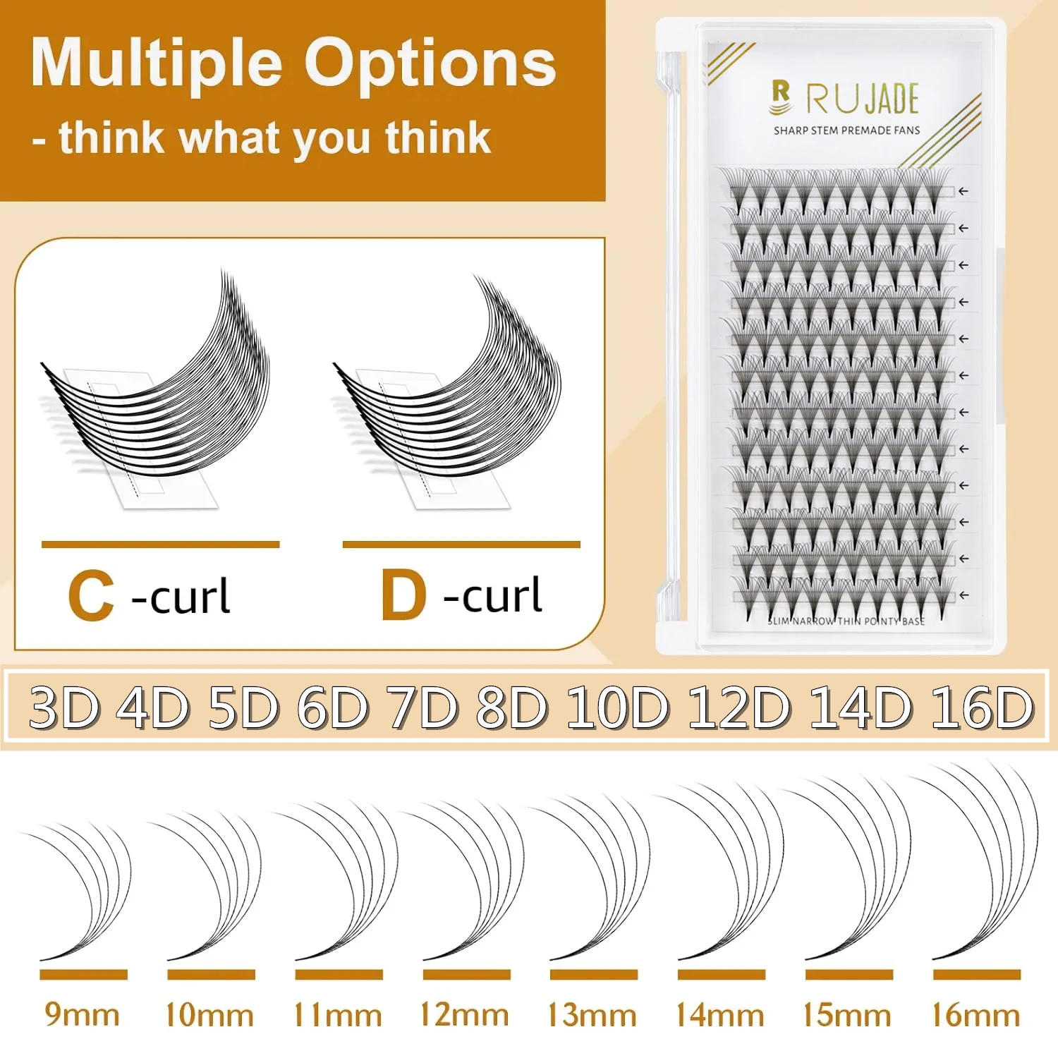 RUJADE Ventole prefabbricate a base stretta a punta Ciglia 3D/5D/6D/8D/10D/12D Estensioni ciglia volume russo Ventole ciglia finte visone cashmere