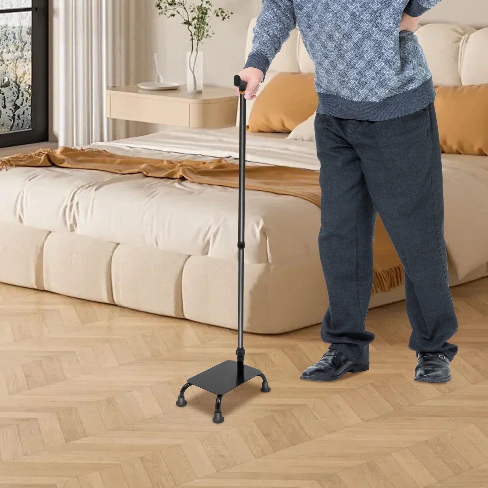 

1, регулируемая лестничная вспомогательная трость для пожилых людей, четырехногий дизайн, равномерное распределение давления, стабильная поддержка