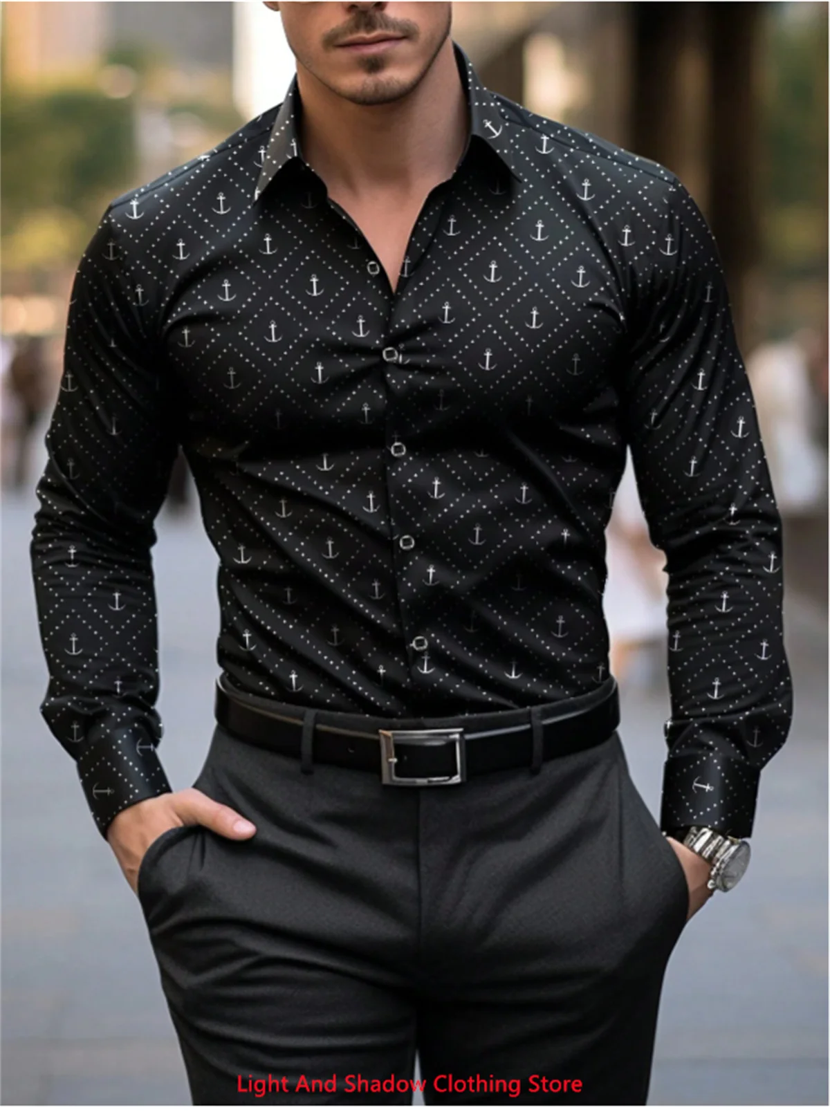

Men's high-quality long sleeved lapel button up shirt, comfortable and soft for business and casual men, printed men's shirt