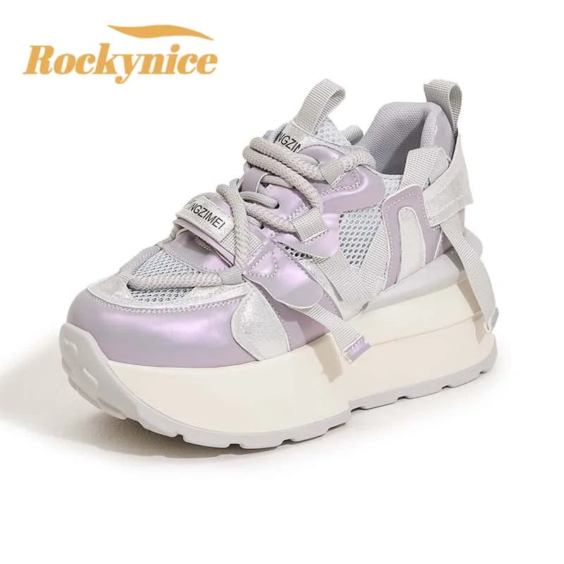 

8CM Women's Casual Sports Shoes Spring Autumn College Style Thick Bottom Breathable Soft Sole Running Shoes Comfortable Footwear