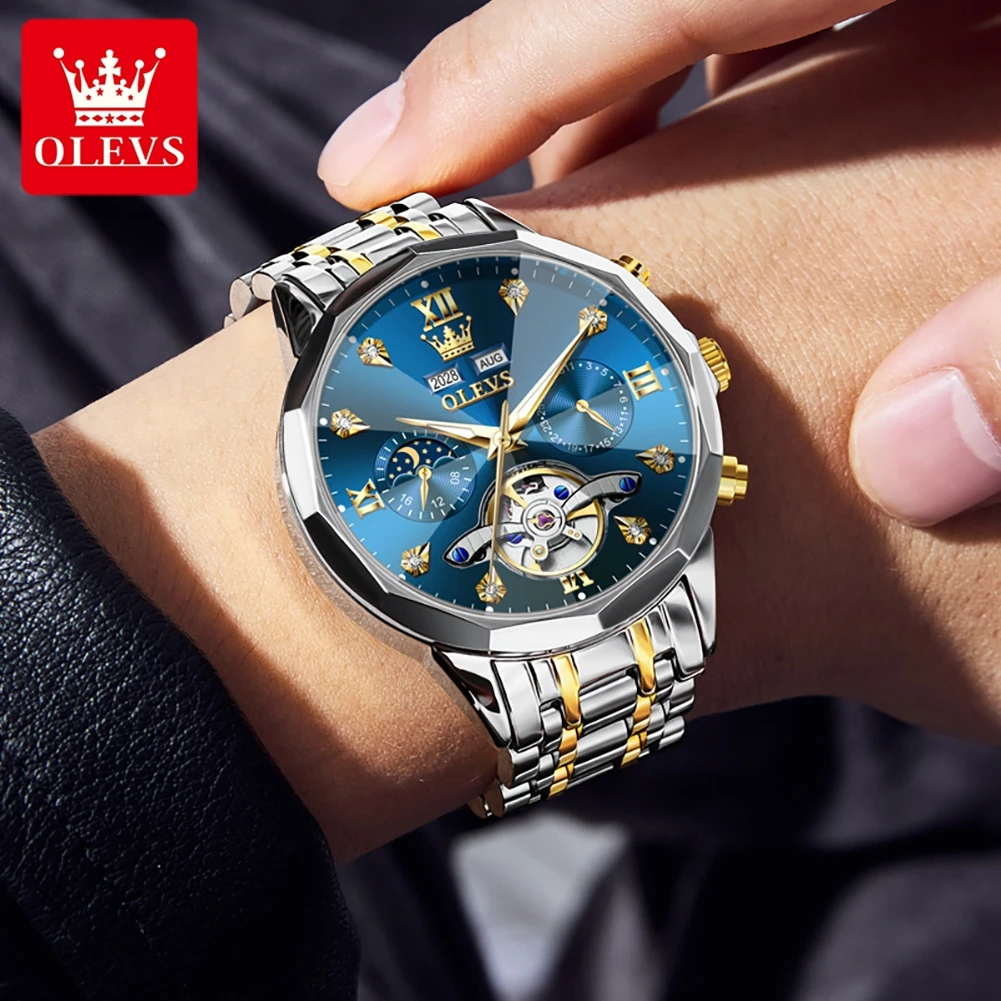 OLEVS Automatic Mechanical Mens Watch Business Wristwatch Waterproof Date Watches Moon Phase Watch for Men Luxury Brand Watch 66