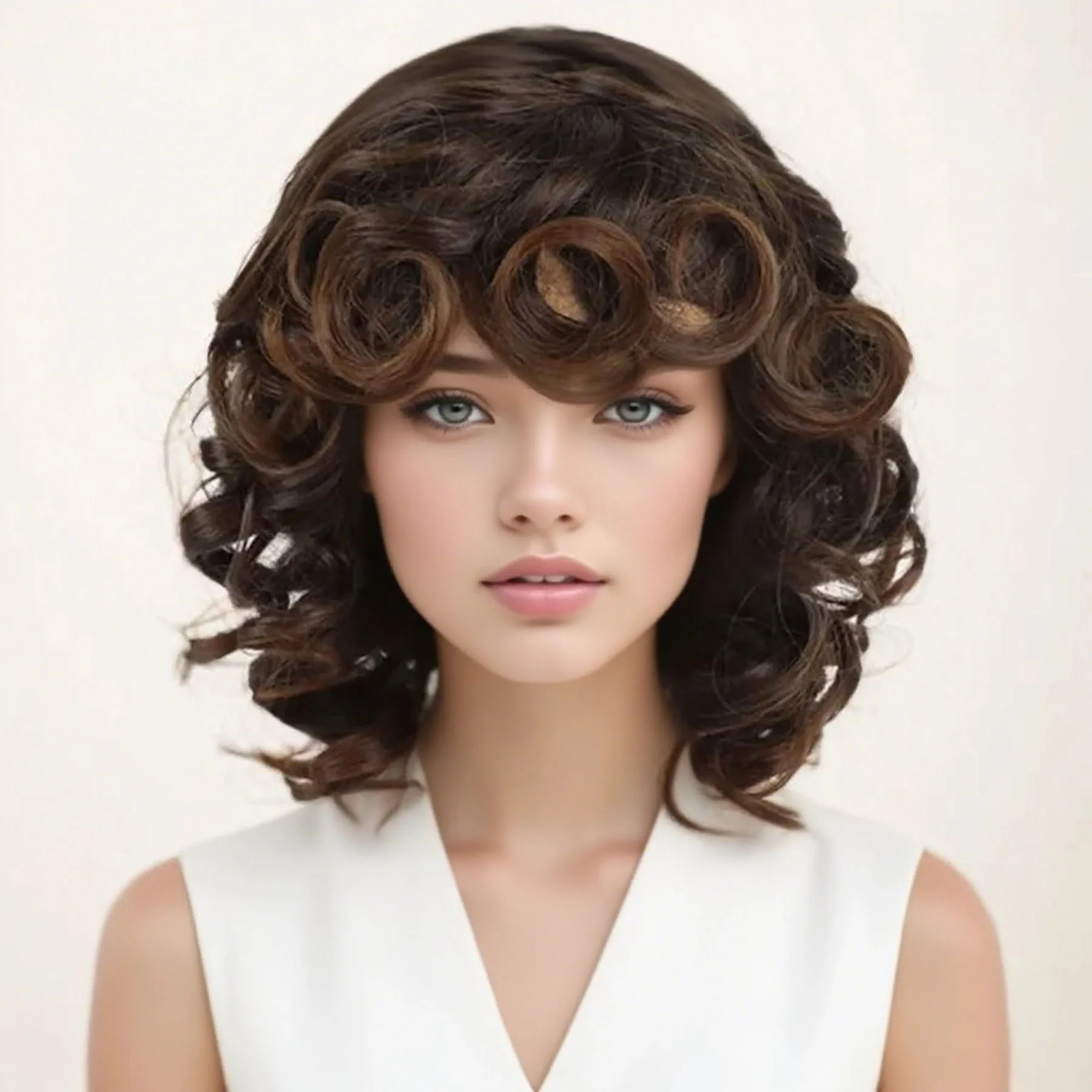 

Смешанные коричневые парики для женщин Синтетический вьющийся парик с челкой Парики длиной до плеч для мамы Каштановые волосы Афро парик Ежедневно Хэллоуин