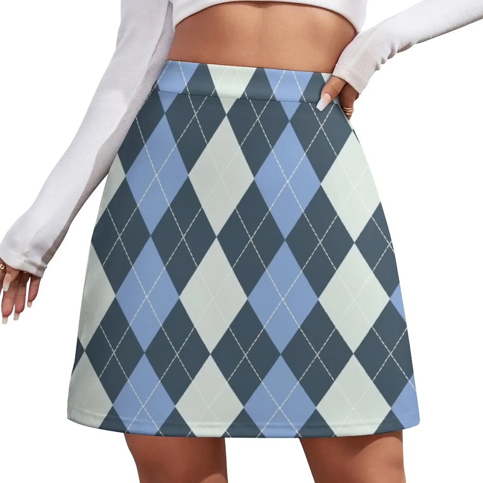 

Blue Argyle Pattern Mini Skirt short skirt for women festival outfit women skirt sets