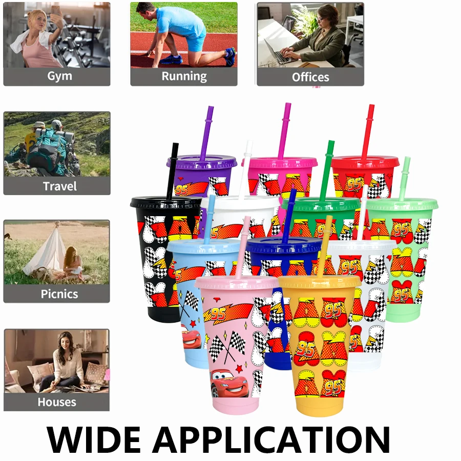 12pcs/pack Disney,Lightning McQueen,Racing 26oz Colored Plastic Tumbler Birthday Party Drinking Utensils Juice Coffee Mug