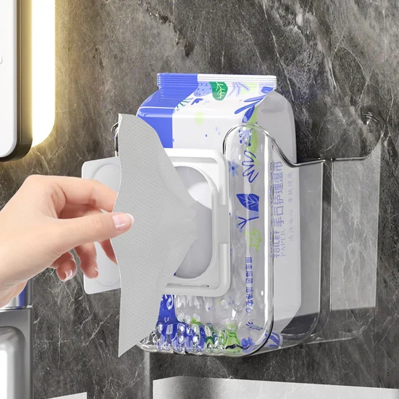 Wall Mounted Tissue Box Non Punching  Wet Wipes Box Face Wash Towel Storage Suction Paper Box Large Opening And Large Capacity