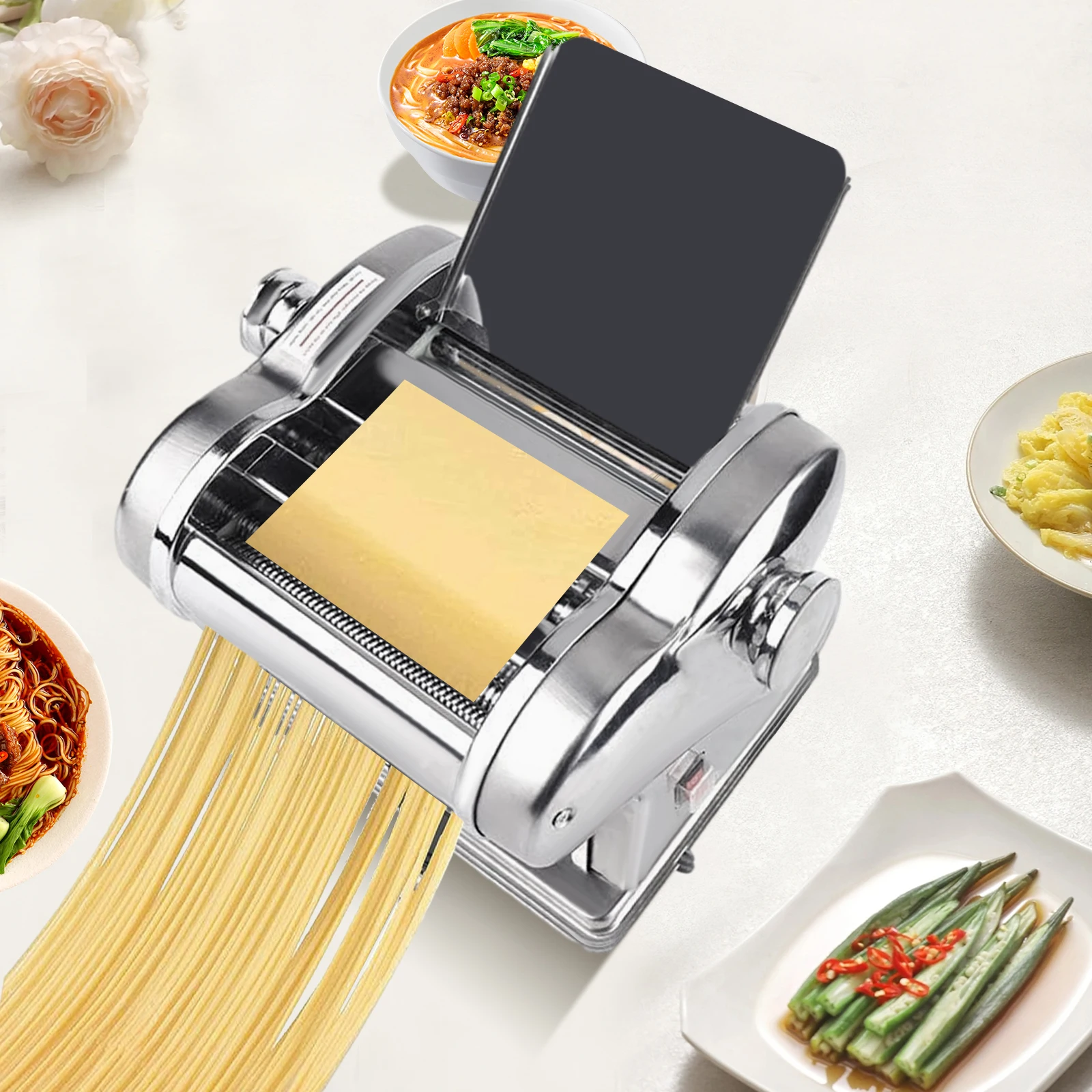 

135W Powerful Motor Electric Noodle Machine, 410 Stainless Steel Electric Pasta Maker Fresh Pasta Dough Roller, 110V