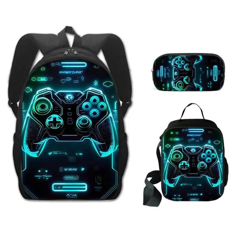 Game controller 3Pcs Set Backpack for Kids Boys Girls Students School Bag with Lunch Bag Pencil Case Lightweight